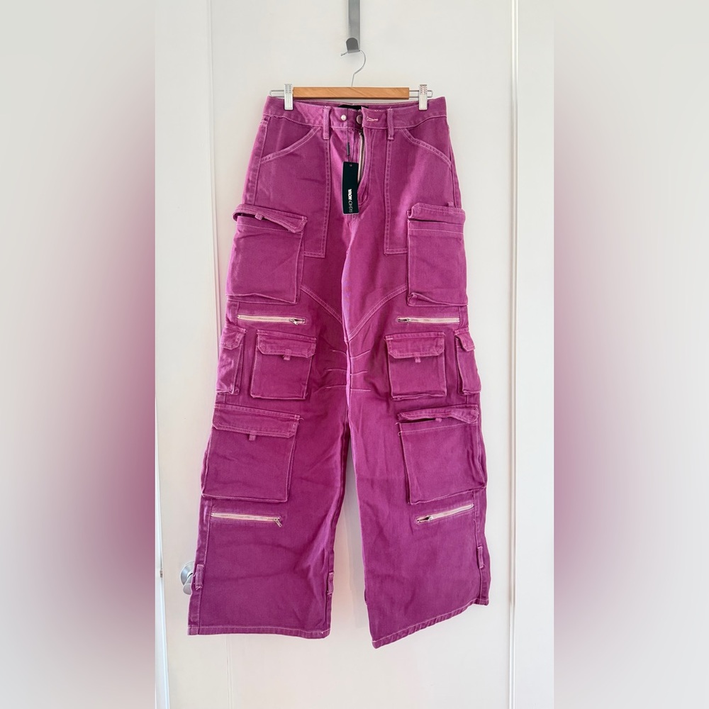 Fashion Nova Purple Ankle Tie Cargo Jeans